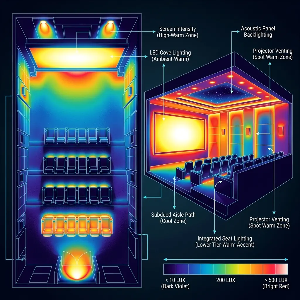 Lighting floor plan showing fixture positions and control zones